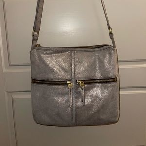 Fossil suede shimmer crossbody purse
